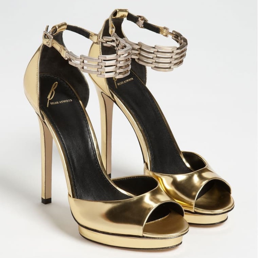 B Brian Atwood Cassise Gold Sandal Heels